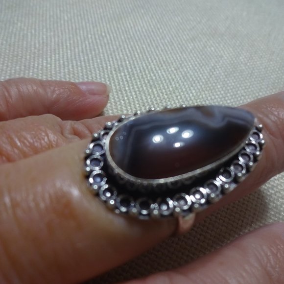 Natural "CARAMEL BOTSWANA AGATE" Handmade Sterling Ring Size 10 #340B - Picture 2 of 3